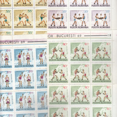 ROMANIA 1969 LP 701 CAMPIONATELE EUROPENE DE BOX BLOCURI DE 15 TIMBRE MNH