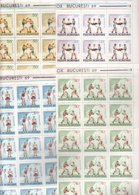 ROMANIA 1969 LP 701 CAMPIONATELE EUROPENE DE BOX BLOCURI DE 15 TIMBRE MNH foto