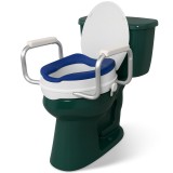 Inaltator WC cu Capac si Manere, Linomag&reg;,10 cm inaltime, Colac din PU moale &amp; confortabil, Sistem de prindere reglabil pentru vasul de toaleta, Alb/A