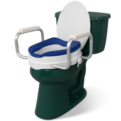Inaltator WC cu Capac si Manere, Linomag&amp;reg;,10 cm inaltime, Colac din PU moale &amp;amp; confortabil, Sistem de prindere reglabil pentru vasul de toaleta, Alb/A foto