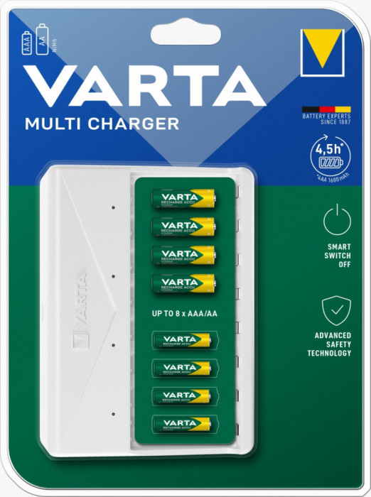 Incarcator Varta Multi Charger 57659 AA/AAA NiMH, cablu USB-C inclus