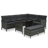 vidaXL Set mobilier de grădină cu perne, 3 piese, gri, poliratan 48155