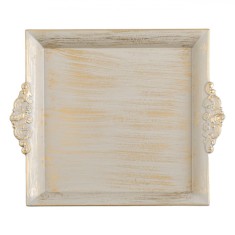 Platou Decorativ, Model Brushed, Culoare Bej Auriu, Plastic, 30x26x2.5cm