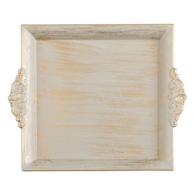 Platou Decorativ, Model Brushed, Culoare Bej Auriu, Plastic, 30x26x2.5cm foto