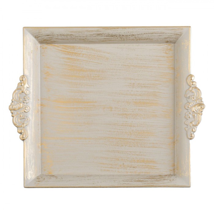 Platou Decorativ, Model Brushed, Culoare Bej Auriu, Plastic, 30x26x2.5cm