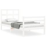 Cadru de pat cu tablie single mic, alb, lemn masiv