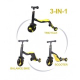 Trotineta Axel, 3 in 1, Negru/Galben, transformabila in tricicleta si balance bike, Oem
