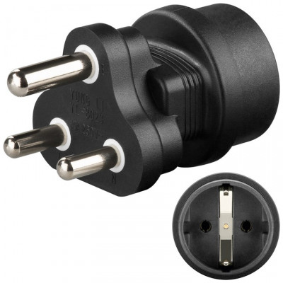 Adaptor Africa de Sud tip M BS 546 15-A Lesotho Eswatini Swaziland Namibia India Sri Lanka Nepal la SCHUKO 10A negru Goobay 9541 foto