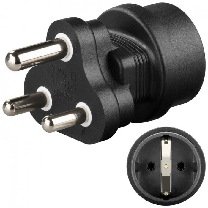 Adaptor Africa de Sud tip M BS 546 15-A Lesotho Eswatini Swaziland Namibia India Sri Lanka Nepal la SCHUKO 10A negru Goobay 9541