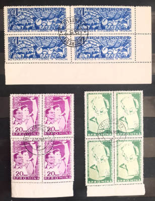 Romania 1957 lp 434 , al IV lea Festival al tineretului blocuri de 4 timbre foto