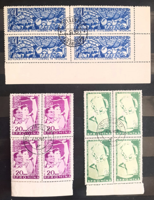 Romania 1957 lp 434 , al IV lea Festival al tineretului blocuri de 4 timbre