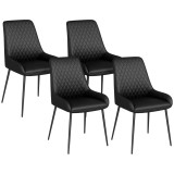 HOMCOM Set 4 Scaune de Dining Tapițate cu Spătar &Icirc;nalt, Picioare din Oțel și Piele Ecologică, 49x60x89 cm, Negru | Aosom Romania