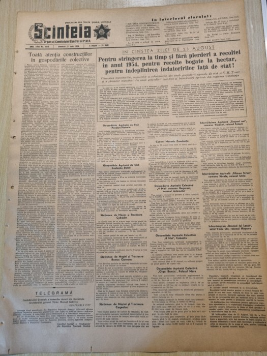 scanteia 27 iunie 1954-art. gospodariile colective,eclipsa de soare