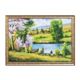 Tablou cu pescari norocosi pictat manual inramat, Fir intins, 75x55cm ulei pe panza, rama din lemn Constantin Feraru