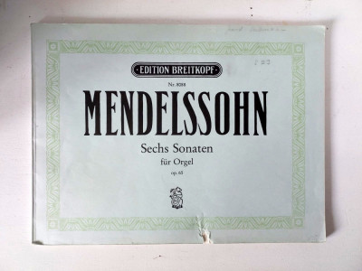 Partitura orga Mendelssohn, Sechs Sonaten fur Orgel, Edition Breitkopf nr. 8088 foto