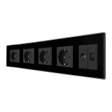 Luxion priză cvintuplă &icirc;ncastrată cu ramă de sticlă, neagră