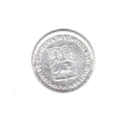 Moneda Venezuela 25 centimos 1954, stare buna, curata foto