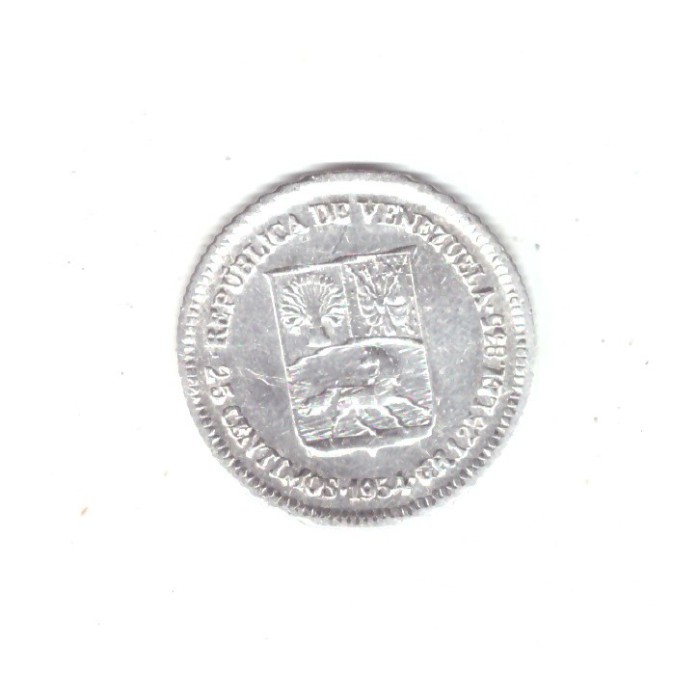 Moneda Venezuela 25 centimos 1954, stare buna, curata