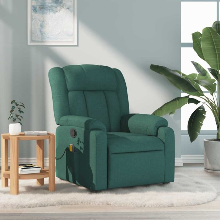 vidaXL Fotoliu de masaj rabatabil, verde &icirc;nchis, material textil