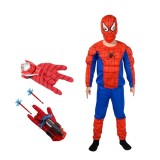 Cumpara ieftin Set costum clasic Spiderman KidMania&reg; cu muschi si doua manusi lansator cu ventuze pentru copii 3-5 ani 90-110 cm