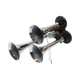 Claxon auto cu 3 trompete pentru compresor aer, 12/24V, cromat