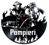 Ceas de Perete Decorativ &ldquo;Firefighter Heroes&rdquo;, din Disc Vinil Reciclat, Design Pompieri și Autospecială, Negru, Mecanism Silențios (Sweep) ( personali