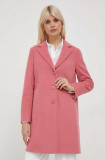 Cumpara ieftin United Colors of Benetton palton de lana culoarea roz, de tranzitie