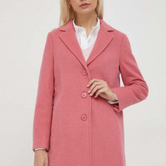 United Colors of Benetton palton de lana culoarea roz, de tranzitie
