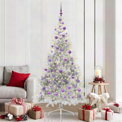 vidaXL Pom de Crăciun artificial pre-iluminat Argintiu 210 cm PET 3397225 foto