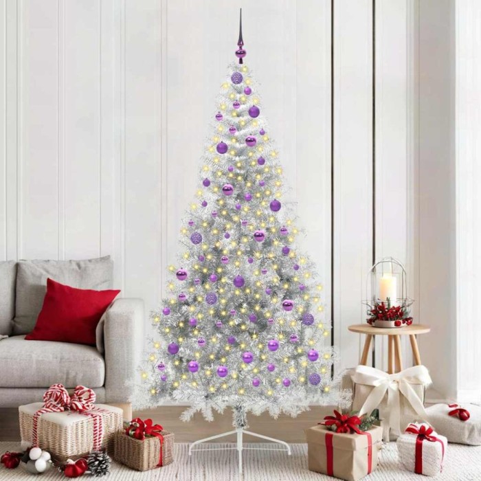 vidaXL Pom de Crăciun artificial pre-iluminat Argintiu 210 cm PET 3397225