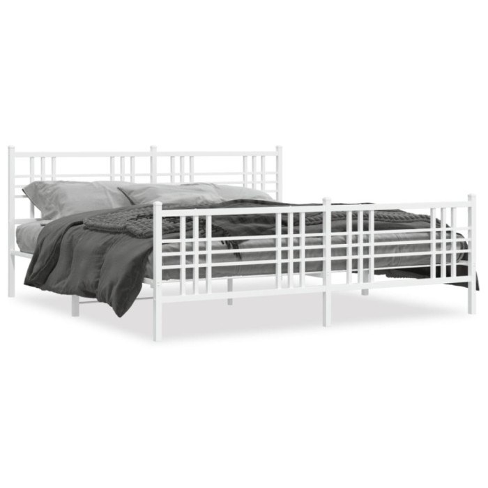 Gossi cadru de pat metalic cu tablie de cap/picioare, alb, 193x203 cm