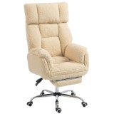 HOMCOM Scaun de birou ergonomic cu brațe rabatabile 5 niveluri, fotoliu de birou &icirc;nclinat din țesătură teddy, Crem | Aosom Romania