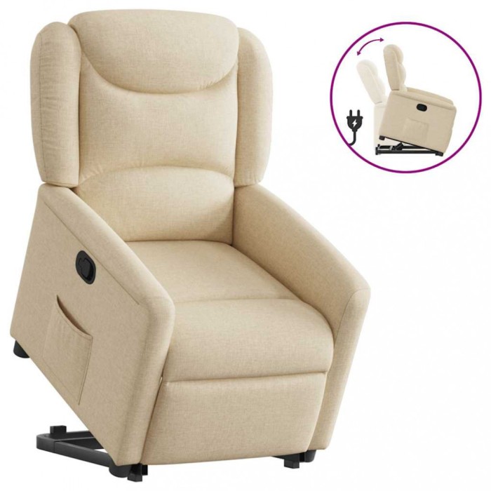 vidaXL Fotoliu rabatabil cu ridicare pe verticală, crem, textil 3303202