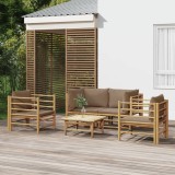 vidaXL Set mobilier de grădină cu perne gri taupe, 5 piese, bambus 3155121