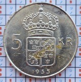 Suedia 5 kronor 1955 argint - Gustaf VI Adolf - km 829 - D58802, Europa