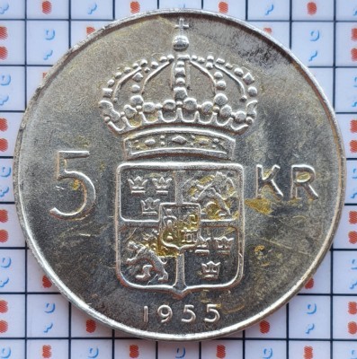 Suedia 5 kronor 1955 argint - Gustaf VI Adolf - km 829 - D58802 foto