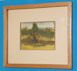 Tablou in miniatura semnat 77. S. Nicolaescu sau D. Nicolaescu, Natura, Pastel, Miniatural, Aquila
