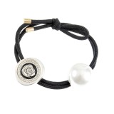 Elastic de par negru cu perla si accesoriu metalic