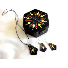set cadou . cutie lemn si set bijuterii cu mandala 43619