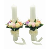 Set Lumanari nunta botez, 40 cm, multicolor, trandafiri din sapun