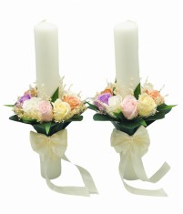 Set Lumanari nunta botez, 40 cm, multicolor, trandafiri din sapun
