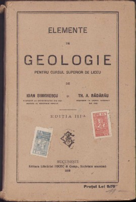 HST C343 Elemente de geologie pentru cursul superior de liceu 1919 Simionescu foto