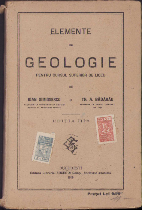 HST C343 Elemente de geologie pentru cursul superior de liceu 1919 Simionescu