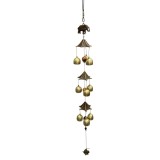 Clopot de vant din metal cu 9 clopotei AURII si Elefant, Model CP21