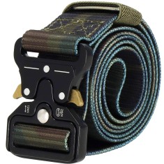 Curea tactica pentru barbati, camuflaj verde, catarama QR, 3.7x125 cm