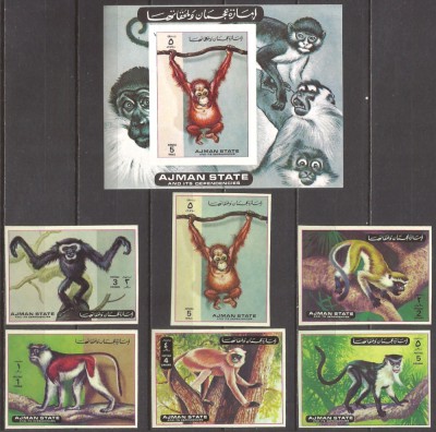 AJMAN 1973 FAUNA MAIMUTE ( serie+colita ndt.) MNH foto