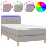 Cumpara ieftin Pat cu arcuri, saltea si LED, gri deschis, 100x200 cm, textil