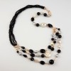 Colier Argint 925 Placat Aur Roz cu Agat Negru si Perle de Cultura Diva - Bijuterie Handmade Made in Italy, 57-64cm + Cutie Cadou