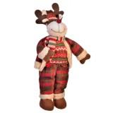 Figurină Crăciun, Cerb, &Icirc;mbrăcăminte Carouri Roșii, Poliester, 48cm