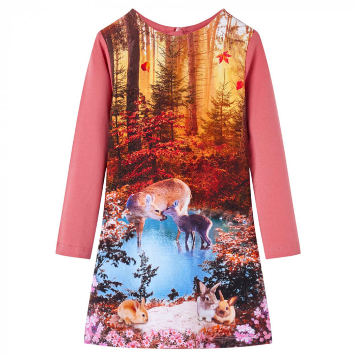 Rochie copii cu m&acirc;neci lungi, roz antichizat, 140 14896